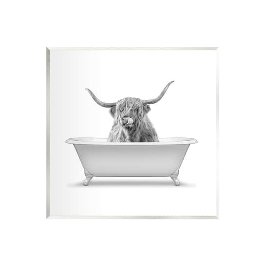 Stupell Industries Longhorn Highland Cow Bath Tub Wall Plaque Art
